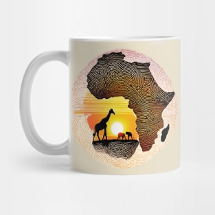 Africa Map, Sunset and animals Mug